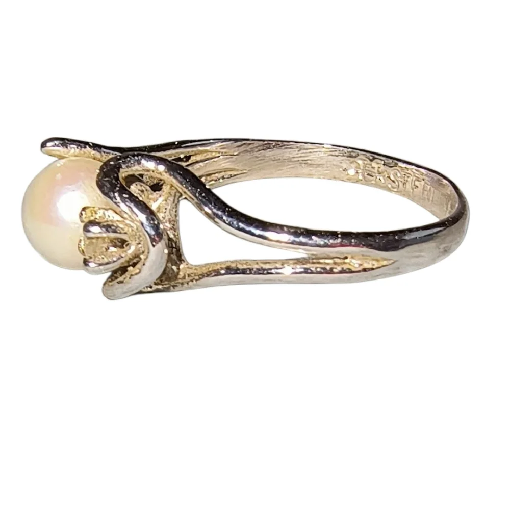 Uncas Vintage Sterling Silver, Cultured Pearl And Diamond Ring